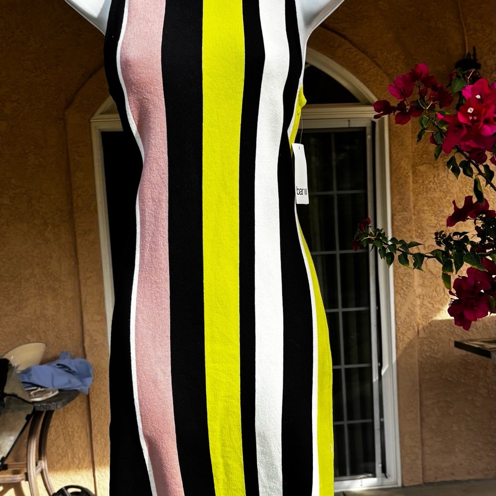 Bar III Black and White Sheath Dress Sleeveless Mock Neck Midi